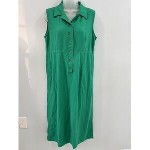 Erin London M Green Linen Blend Sleeveless Button Front Maxi Dress Coastal